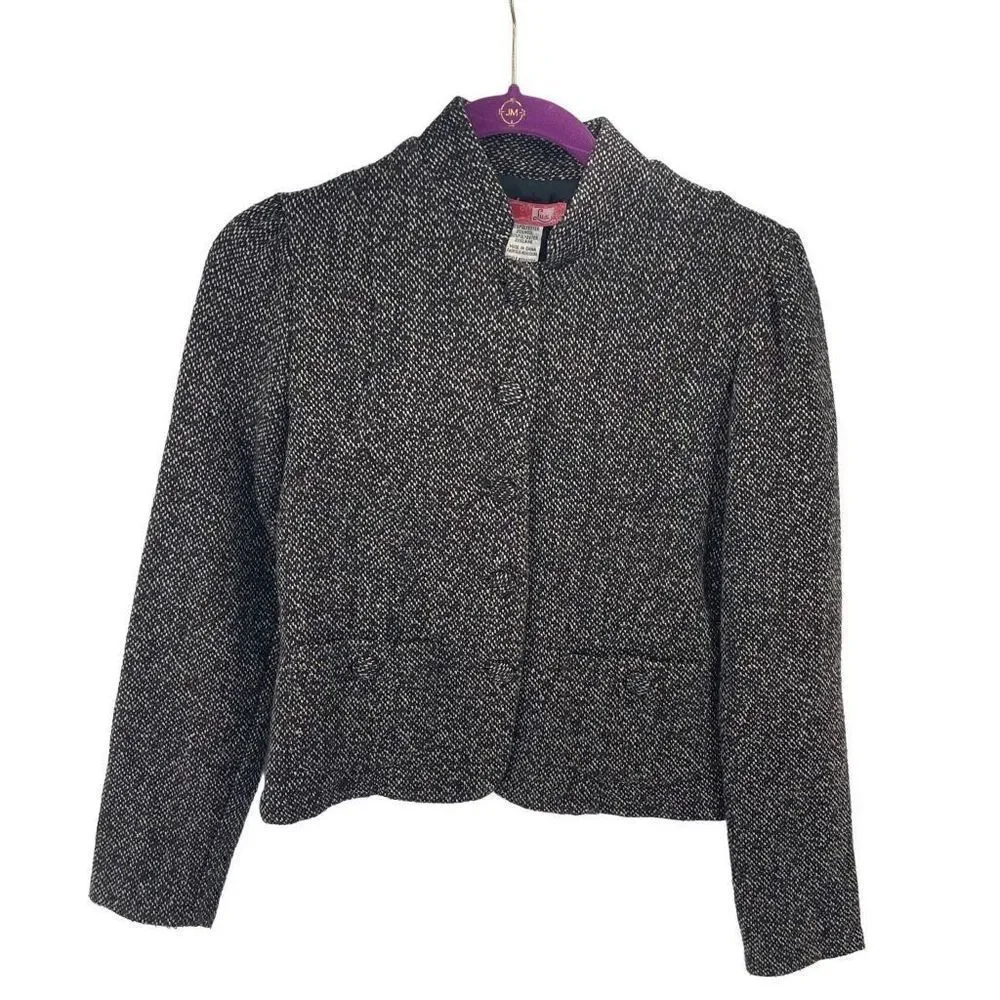 Lux Women's High Neck Collar Tweed Office Jacket Blazer Multicolor Size Small